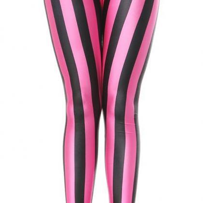 Pink And Black Stripes Leggings Size Medium