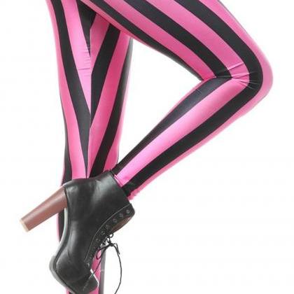 Pink And Black Stripes Leggings Size Medium